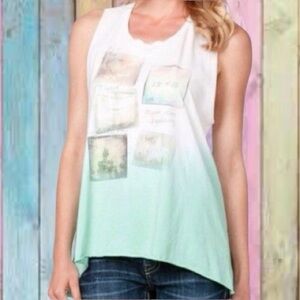Miss Me White Mint Green Love Life Twisted Back Tank Top